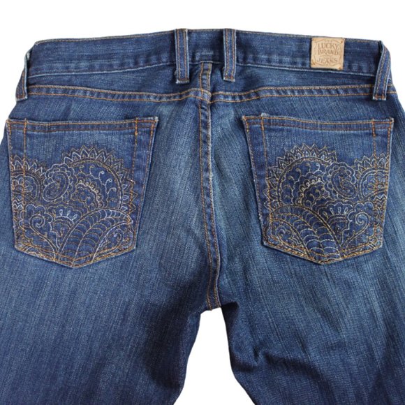 Lucky Brand Medium Blue Wash Embroidered Pocket Boot-Jeans, Size 4/27 - Picture 2 of 6